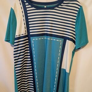 Source Unknown Teal and Navy Striped Short Sleeve Tee